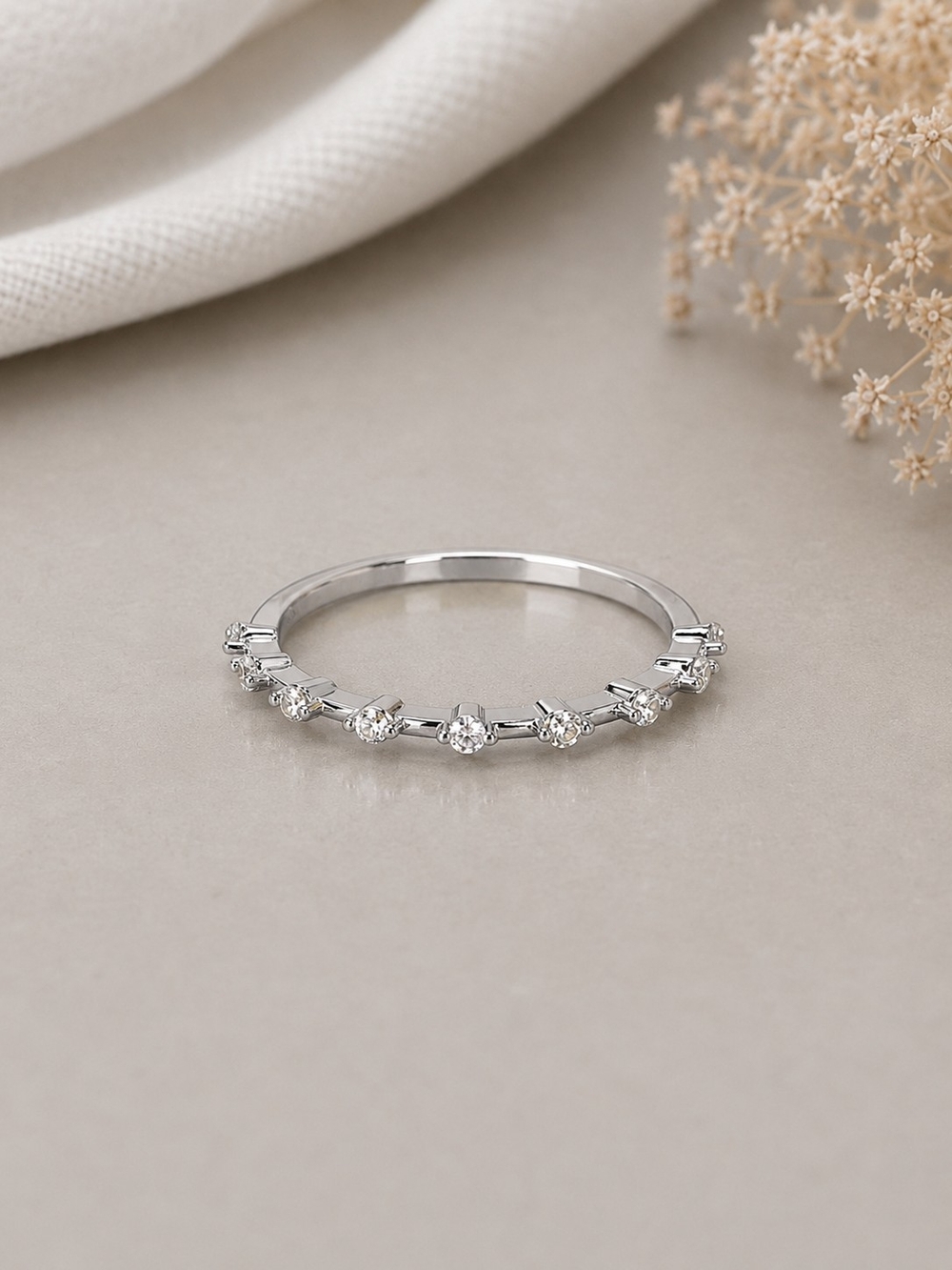 Delicate Silver Cubic Zirconia Half-Band Ring